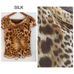 Rafaella 100% Silk Animal Print Short Sleeve Blouse Size 10